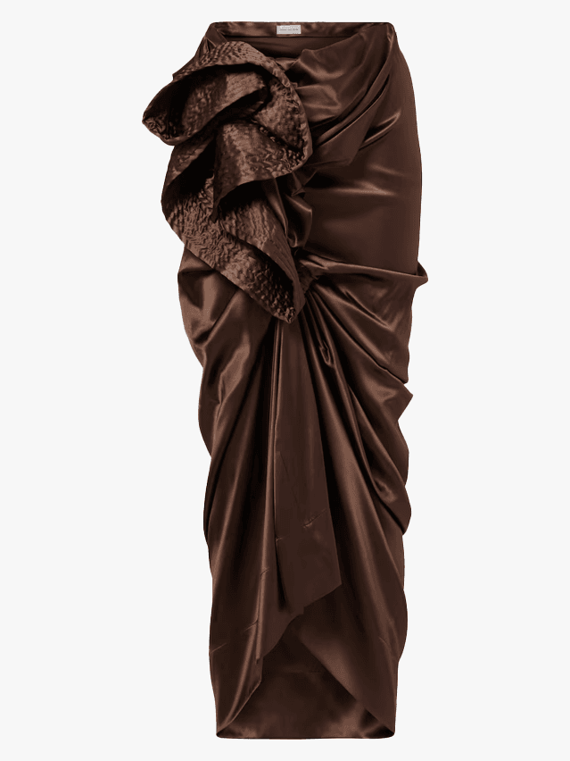 Image may contain: Clothing, Pants, Coat, Dress, and Fashion